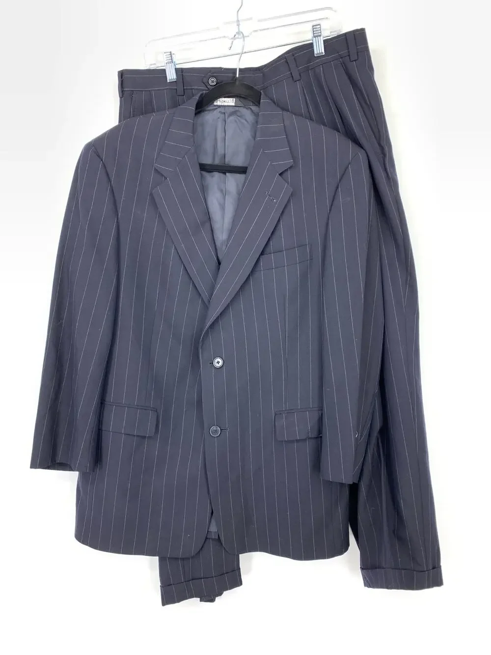 VTG Burberrys Wool Suit Set Pants + Blazer Mens Sz 41R 36 X 28 Blue Pinstripe